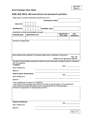 Jcq Word Processor Cover Sheet  Form