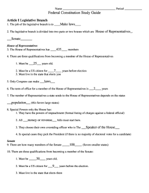 Printable U S Constitution Study Guide  Form