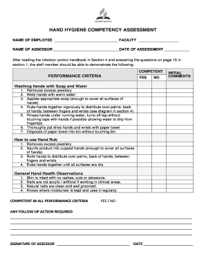 Hand Hygiene Competency Checklist  Form