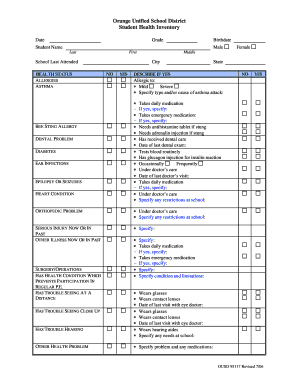 Student Health Inventory Form Orange Unified School District Orangeusd K12 Ca