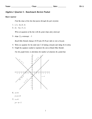 Algebra 1 Benchmark 2 Review Answers  Form