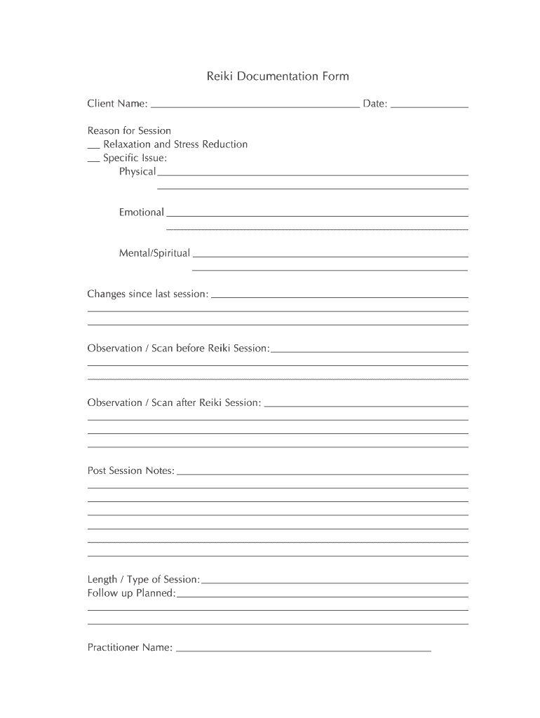 Reiki Documentation Form