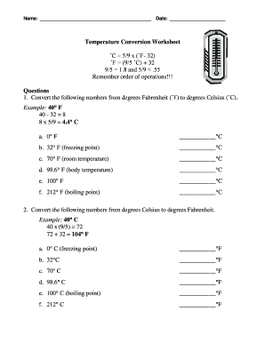 Temperature Conversion Worksheet  Form