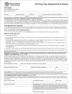 Driving Test Sheet PDF  Form