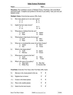 Solar System Worksheet Beacon Learning Center  Form