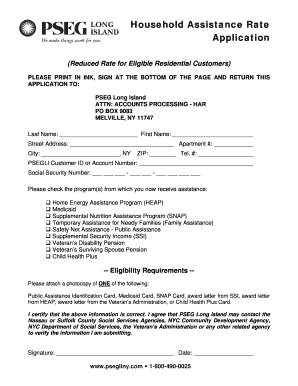 Pseg Household Assistance Rate Application  Form