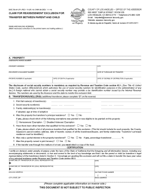 BOE 58 AH, OWN 88 Assessor Lacounty  Form