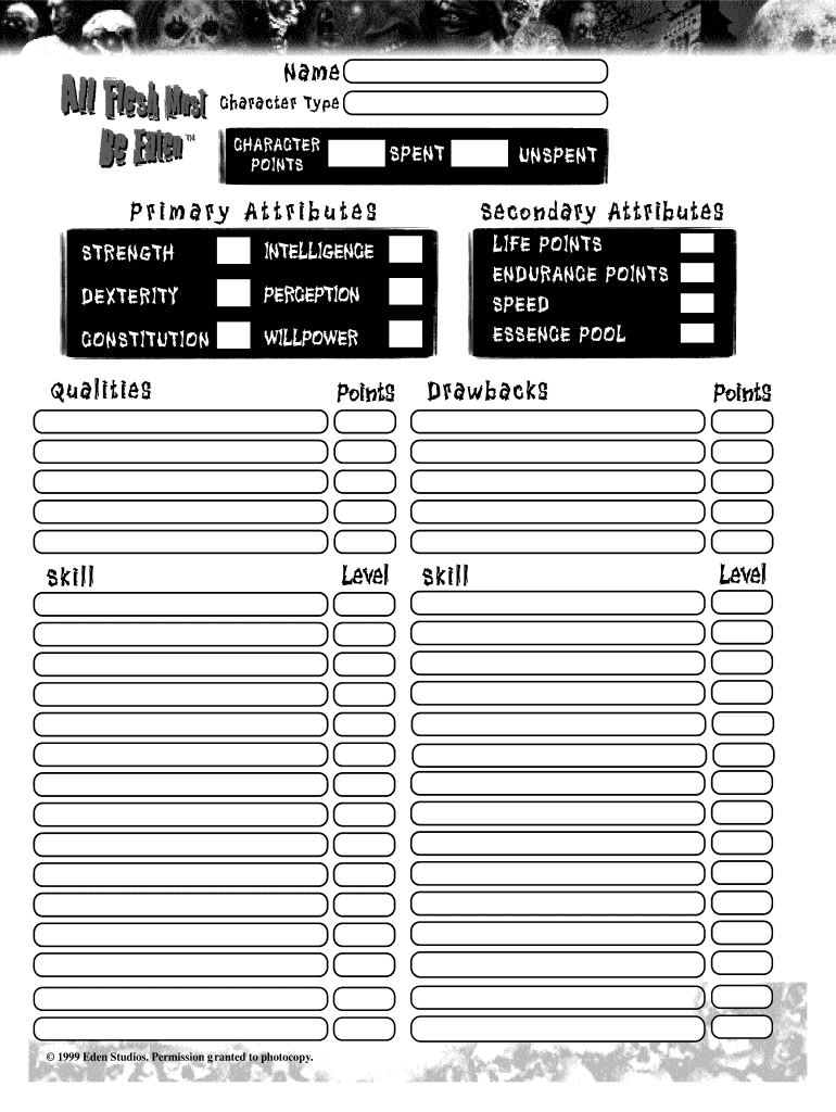 All Flesh Must Be Eaten Character Sheet  Form