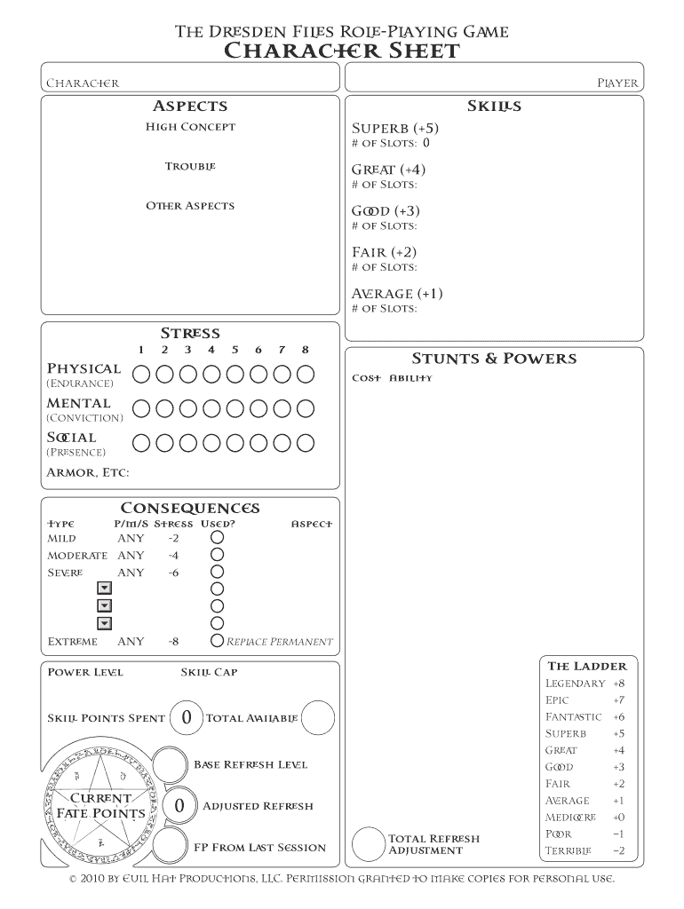 Dresden Files Character Sheet  Form