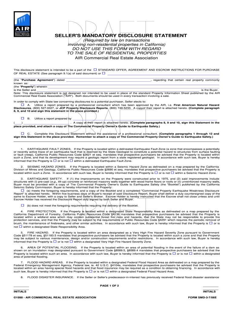 Seller's Mandatory Disclosure Statement California  Form