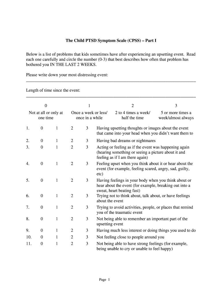 The Child PTSD Symptom Scale CPSS Part I  Form