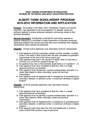 ALBERT YANNI SCHOLARSHIP PROGRAM Svhs Wayn K12 Wv  Form