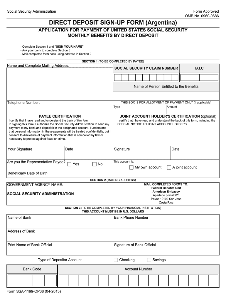  Social Security Direct Deposit Form 2013-2024