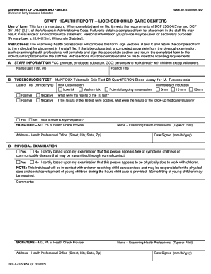Dcf Staff Health Report  Form