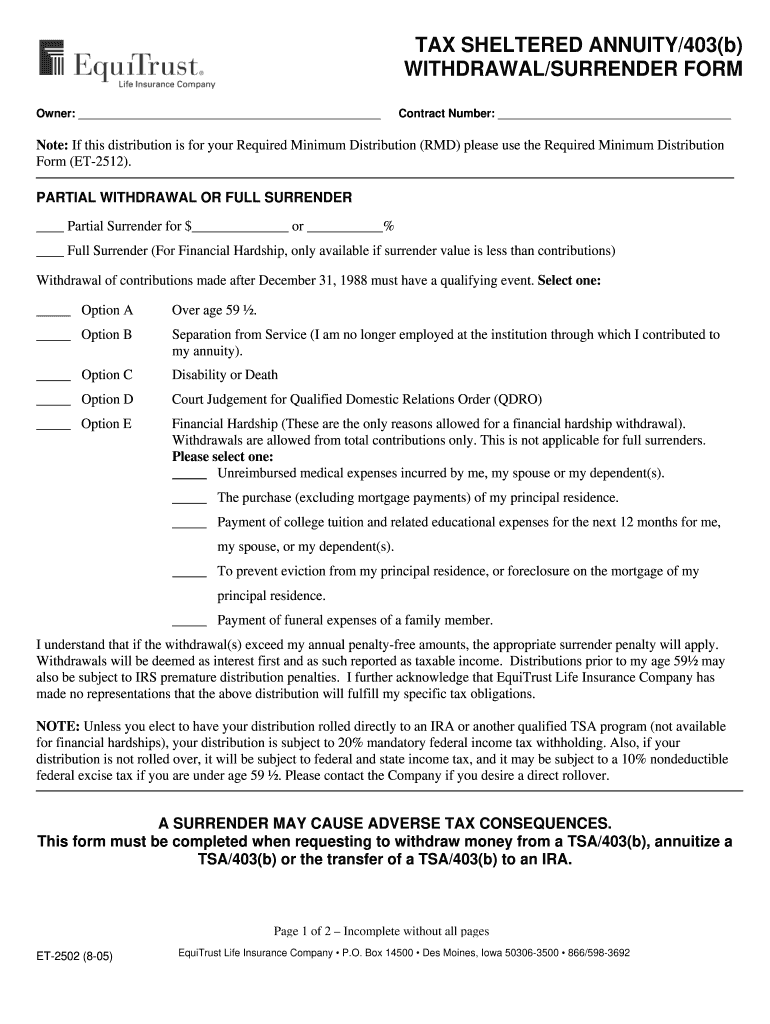  Annuity Claim Form for Equitrust 2005-2024