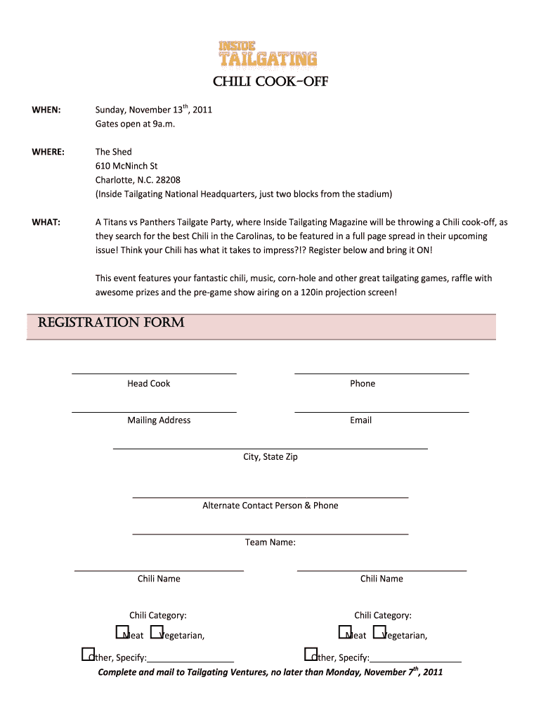 Free Chili Cook Off Sign Up Sheet