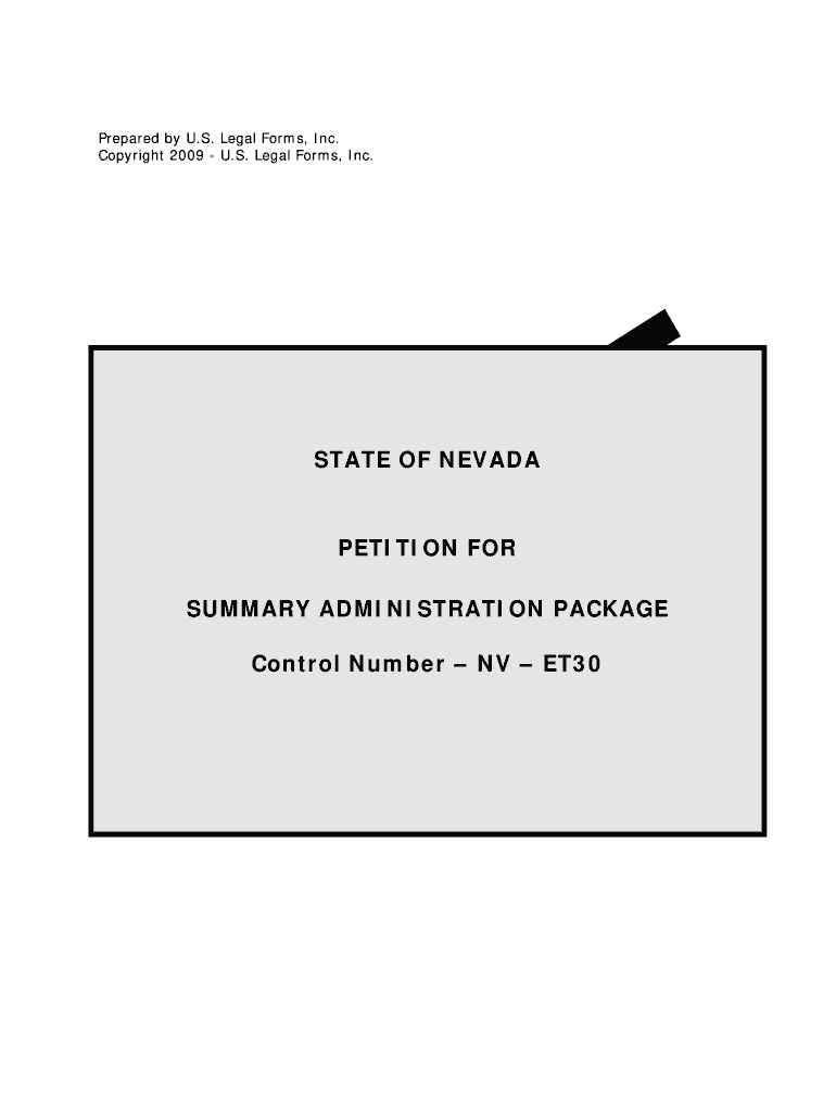 STATE of NEVADA PETITION for SUMMARY ADMINISTRATION  Form