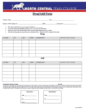 AddDrop Form North Central Texas College