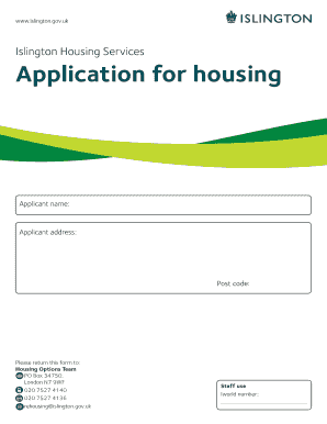 Islington Housing Register Form PDF