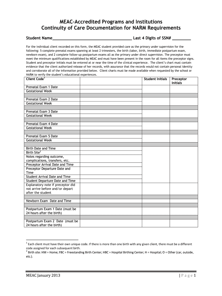 Narm Continuity of Care  Form