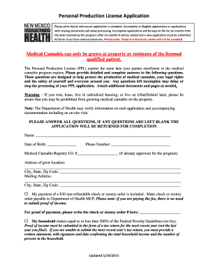 Personal Production License Application New Mexico Department Nmhealth  Form