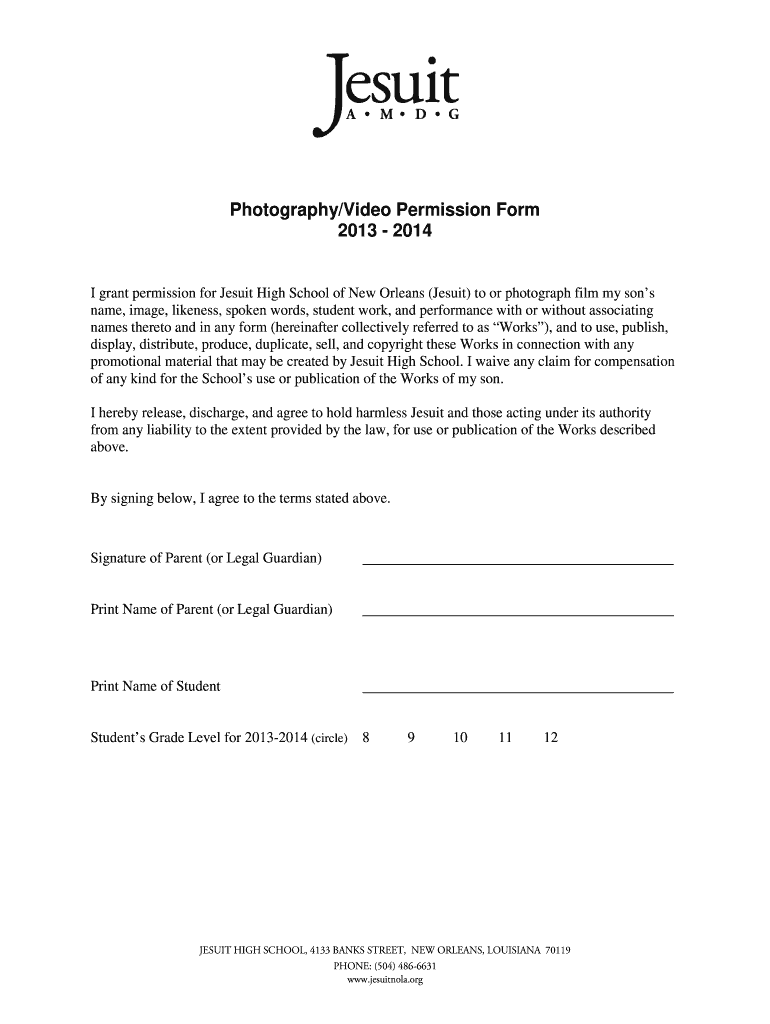 Get and Sign Photography Video Release Form Jesuit High School of New Archives Jesuitnola 2013-2022