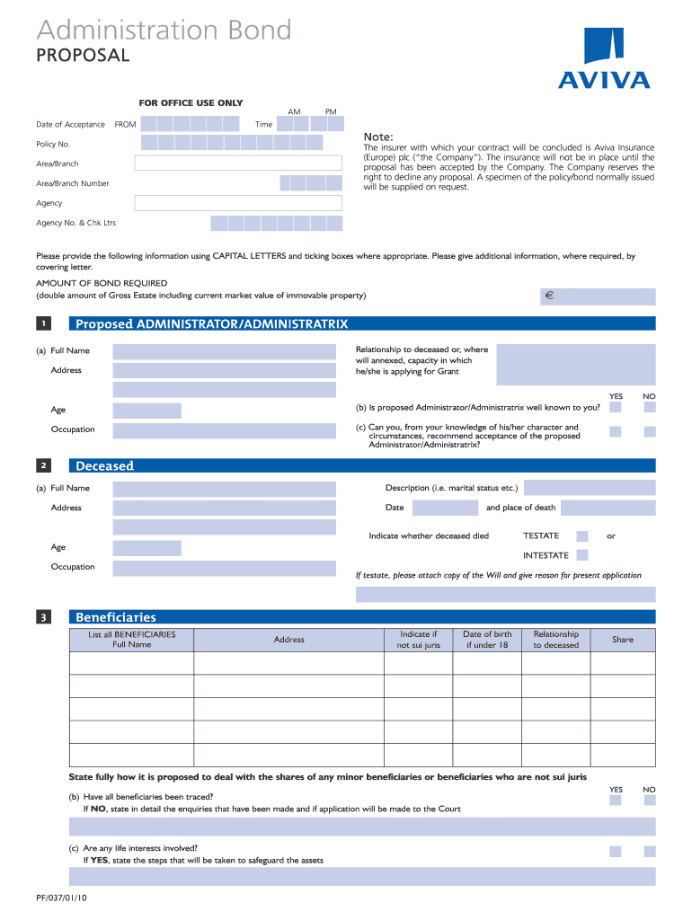  Proposal Form Aviva 2010-2024