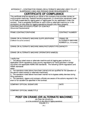 APPENDIX P CONTRACTOR CRANE or ALTERNATE MACHINE USED to LIFT  Form