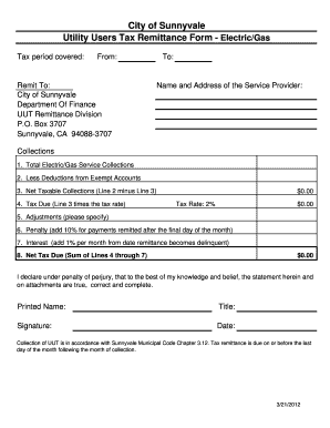 City of Sunnyvale Utility Users Tax Remittance Form UUTInfo Org