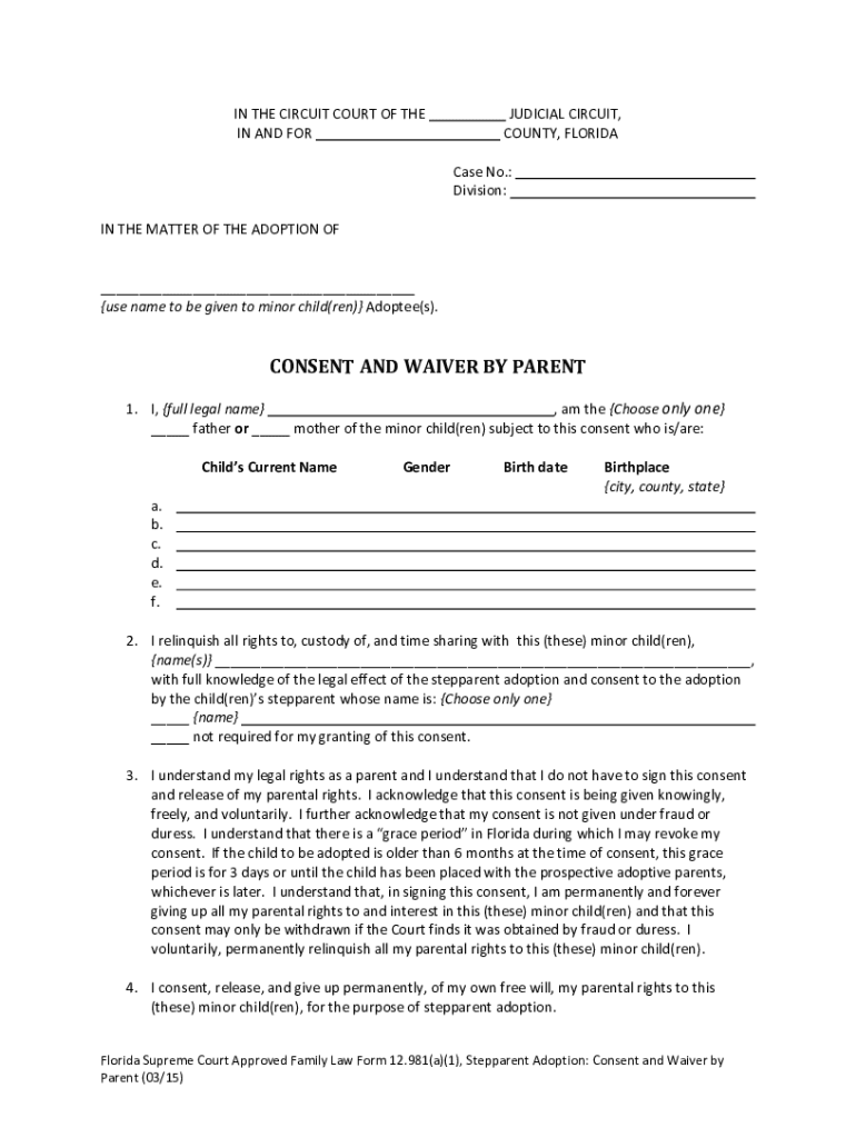  Florida Adoption Form 2015-2024