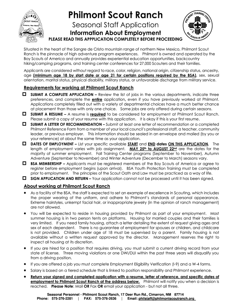PDF Staff Application Philmont Scout Ranch Philmontscoutranch 2014