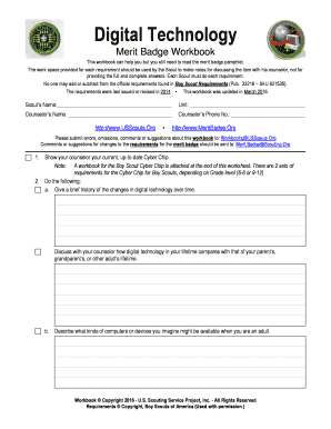 Digital Technology Merit Badge Worksheet  Form