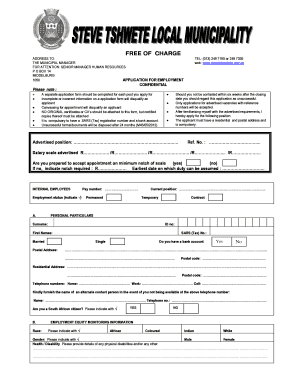 Steve Tshwete Application Form