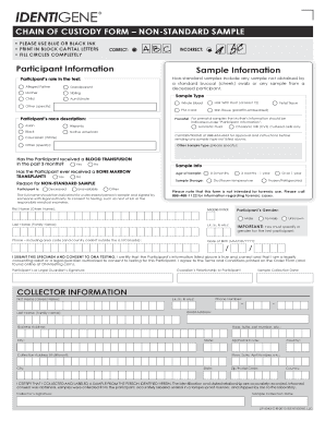 Chain of Custody Form Non Standard Sample Identigene