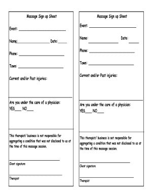 Massage Sign Up Sheet  Form