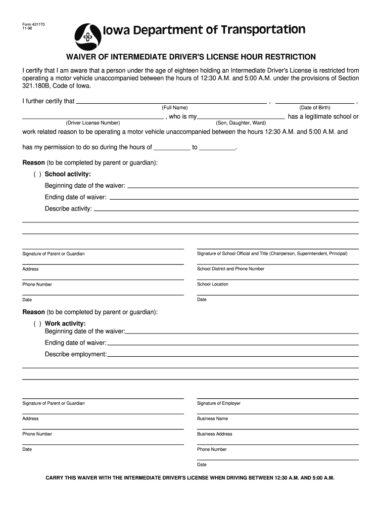 Waiver Intermediate Restriction  Form