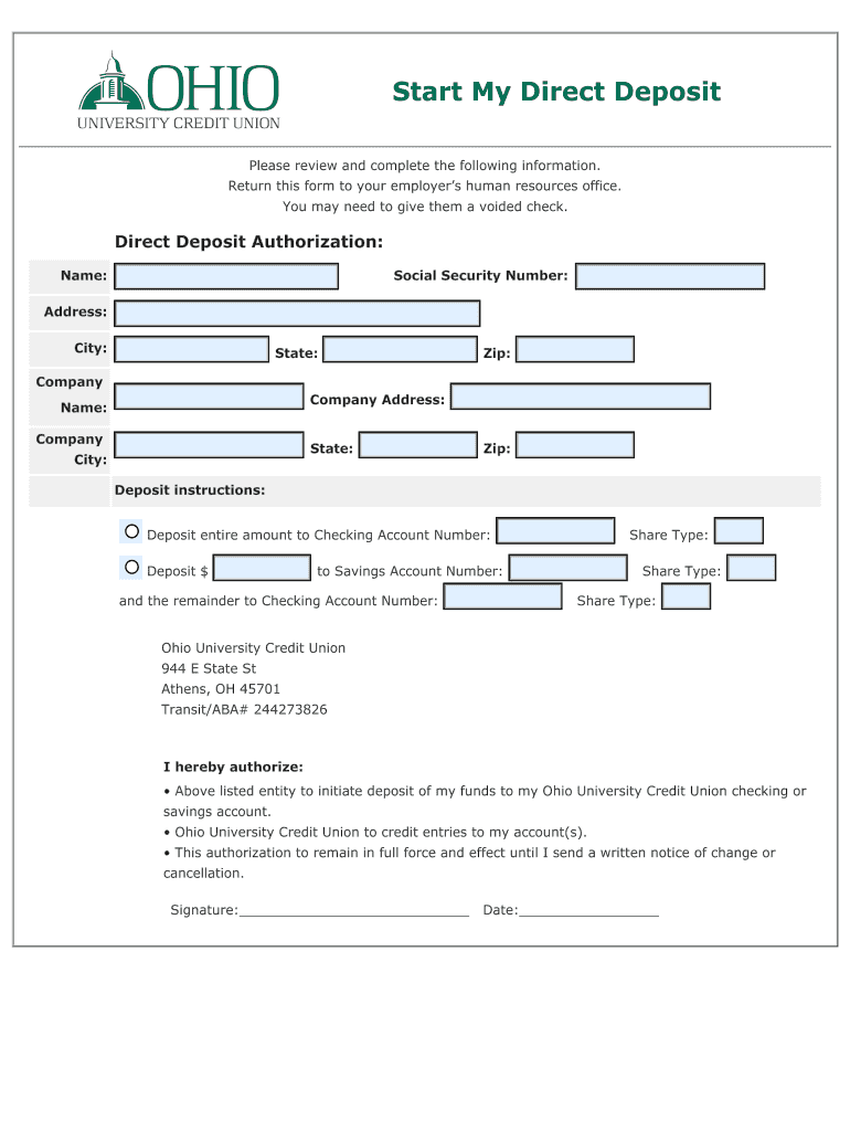 A New Direct Deposit Ohio University Credit Union Oucu  Form