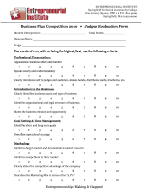 Business Plan Competition Judges Evaluation Form National