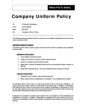 Uniform Policy Template