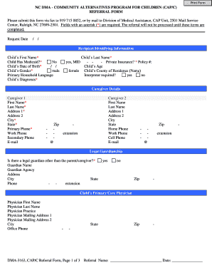 Cap C Referral Form North Carolina