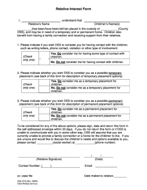 Relative Interest Form DSS 5316 Info Dhhs State Nc