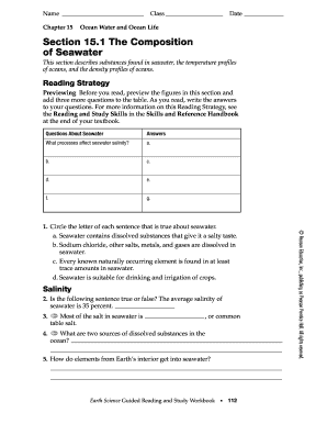 Section 15 1 the Composition of Seawater Answer Key  Form