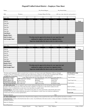 Time Sheet FY2014 Flagstaff Unified School District Fusd1  Form