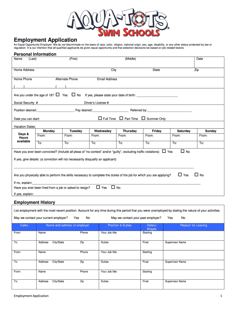 Aqua Tots Application  Form