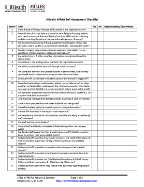 UHealth HIPAA Self Assessment Checklist  Form