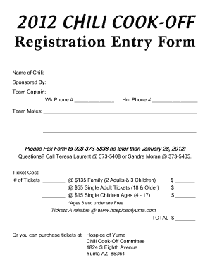 Chili Cook off Entry Form Template