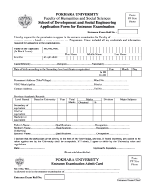 Pokhara University Engineering Entrance  Form