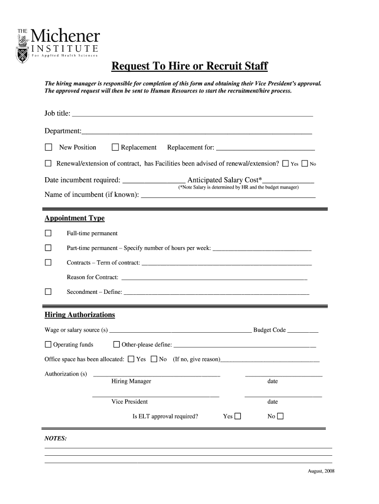 Request to Hire or Recruit Staff  Form