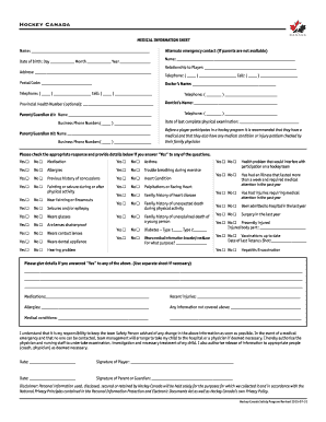 Hockey Canada Medical Information Sheet