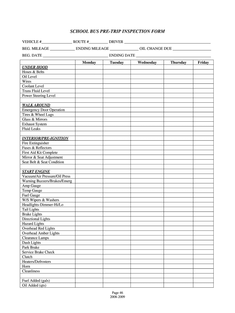  School Bus Pre Trip Form 2008-2024